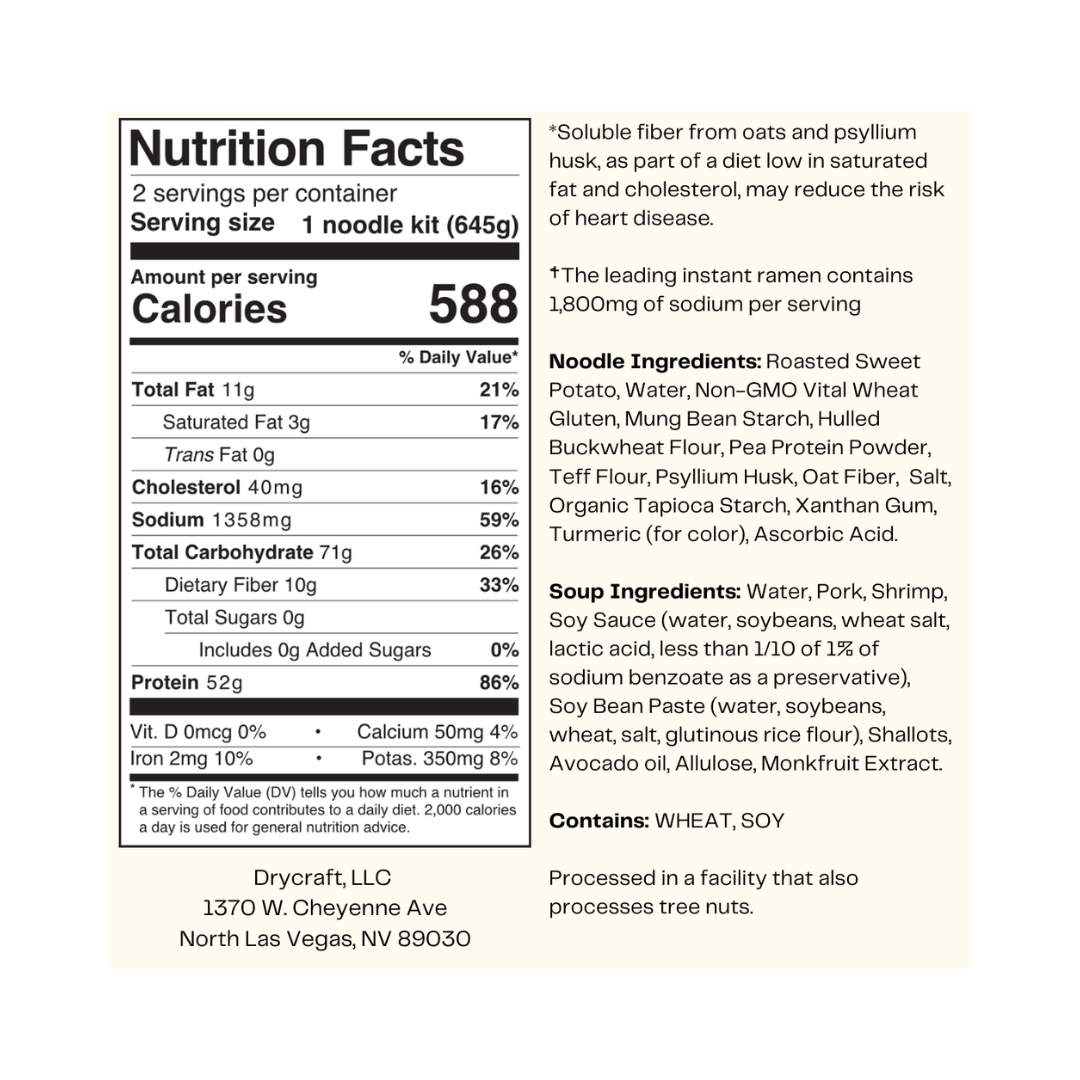 KYUNU Danzai Protein Hand Pulled Noodle Soup Kit Nutrition Facts Label