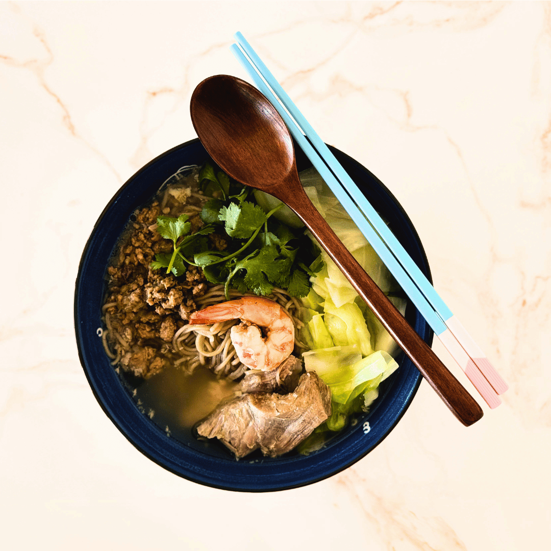 KYUNU Danzai Protein Hand Pulled Noodle Soup Bowl with additional toppings