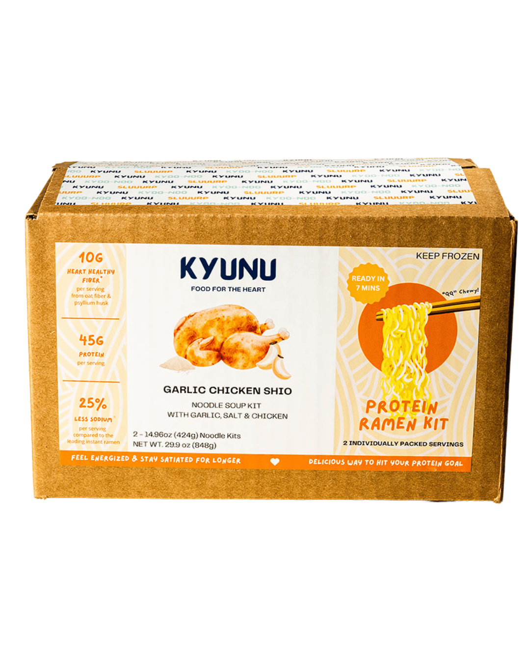 Box of KYUNU Garlic Chicken Shio Protein Ramen Kit