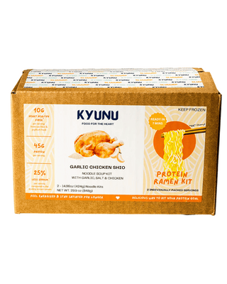 Box of KYUNU Garlic Chicken Shio Protein Ramen Kit