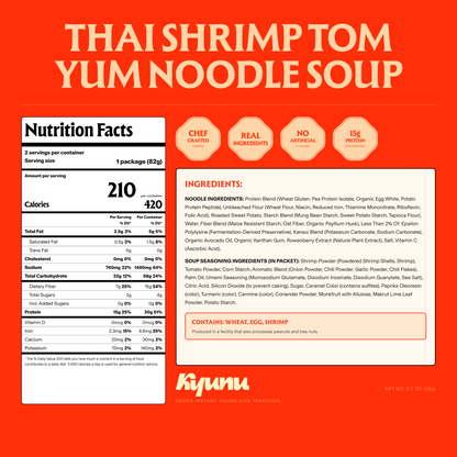 Thai Shrimp Tom Yum nutrition facts and ingredients panel: 420 calories and 30g protein per container